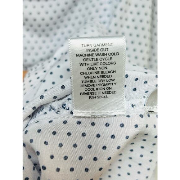 New York & Company Polka Dot Split Neck Tunic Shirt White blue Womens Size Large - Picture 8 of 8